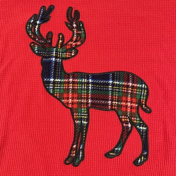 Eddie Bauer Sleepwear Tops Women’s L/Men’s L Lot Of 2 Soft Waffle Knit Moose Red - Picture 8 of 9